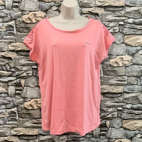 #9 Columbia Peach Lace Back Athletic Yoga Gym Running Workout Shirt Top Medium - Picture 3 of 5